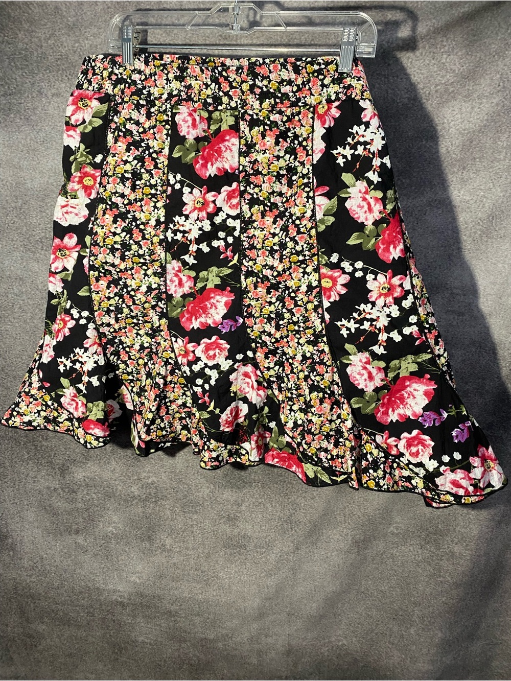 Sahalie Skirt 3X Plus Black Pink Mixed Floral Patchwork Gored Cotton Lined Boho